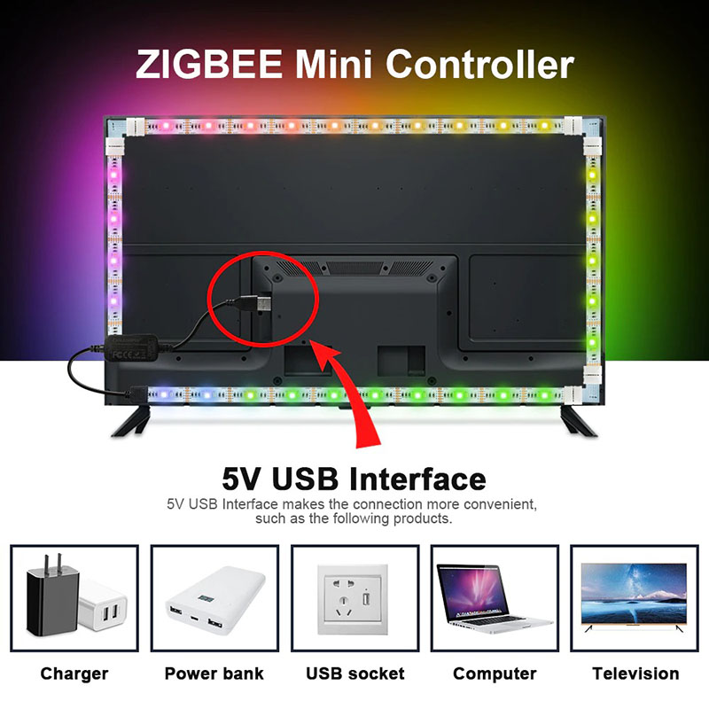 DC5V ZigBee RGBCCT Mini USB Controller Smart TV LED Strip Light Kit DC5V ZigBee RGBCCT Mini USB Controller Smart TV LED Strip Light Kit
